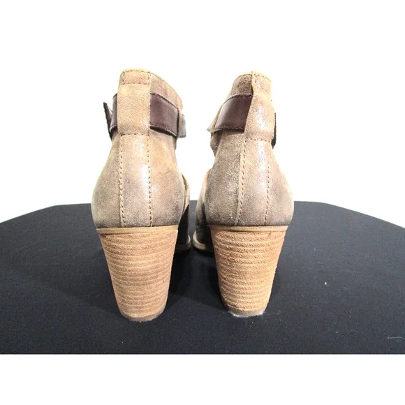 Sofft Gold & Brown Leather Open Side Anke Strap High Heel Booties Women 7 M - Picture 6 of 10